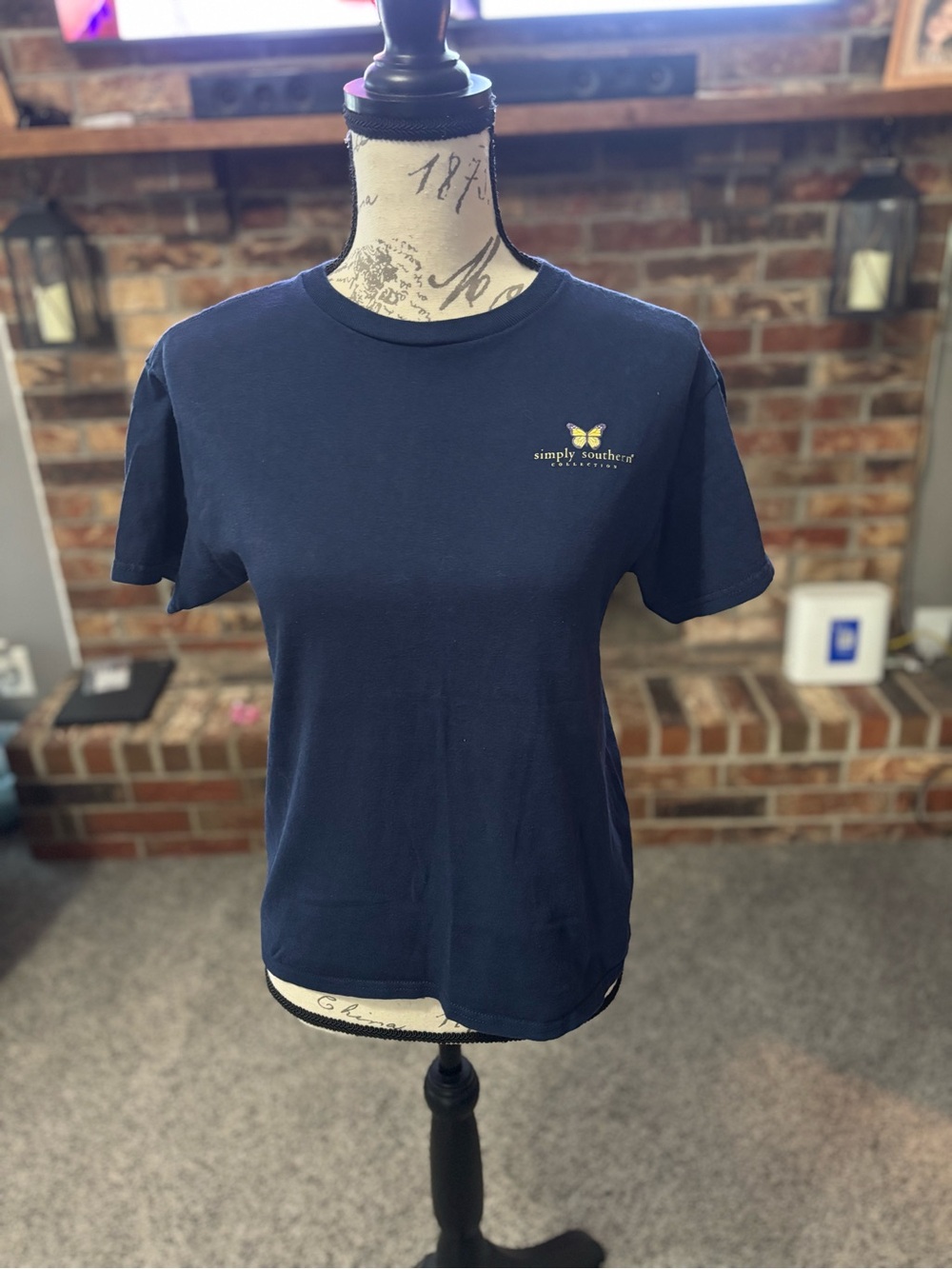 Simply Southern Navy Tee with Small Yellow Butterfly Logo